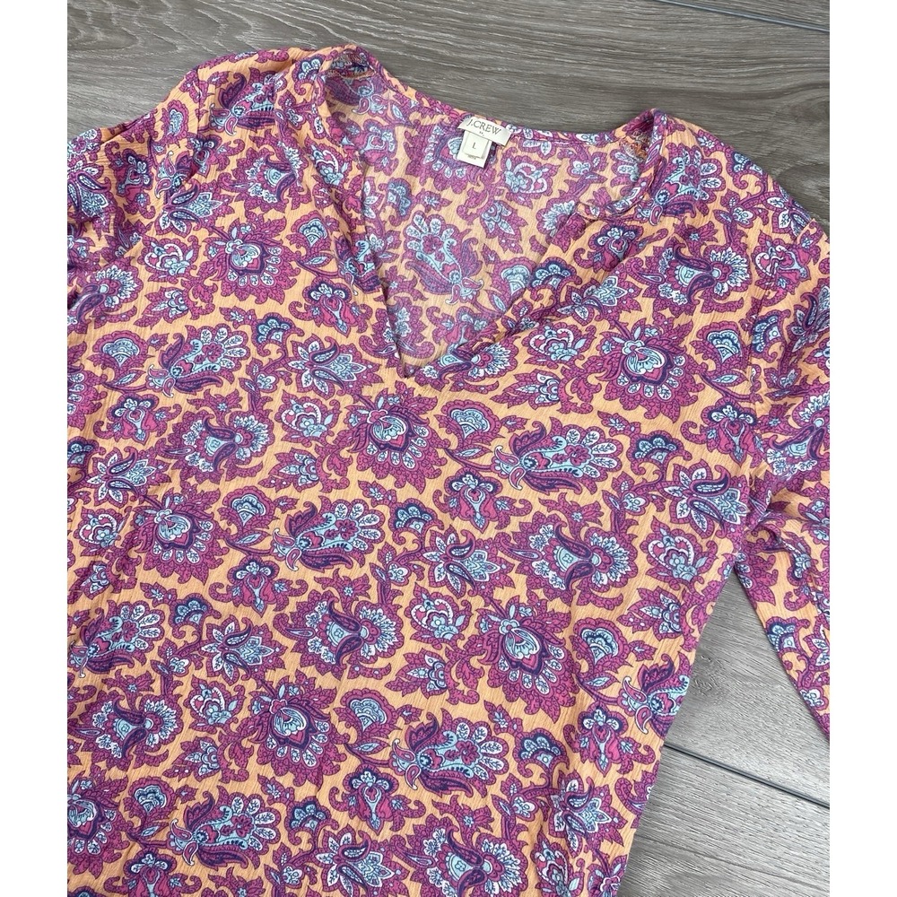 J Crew Womens Paisley Tunic Top Boho Pink Orange Blue Size Large